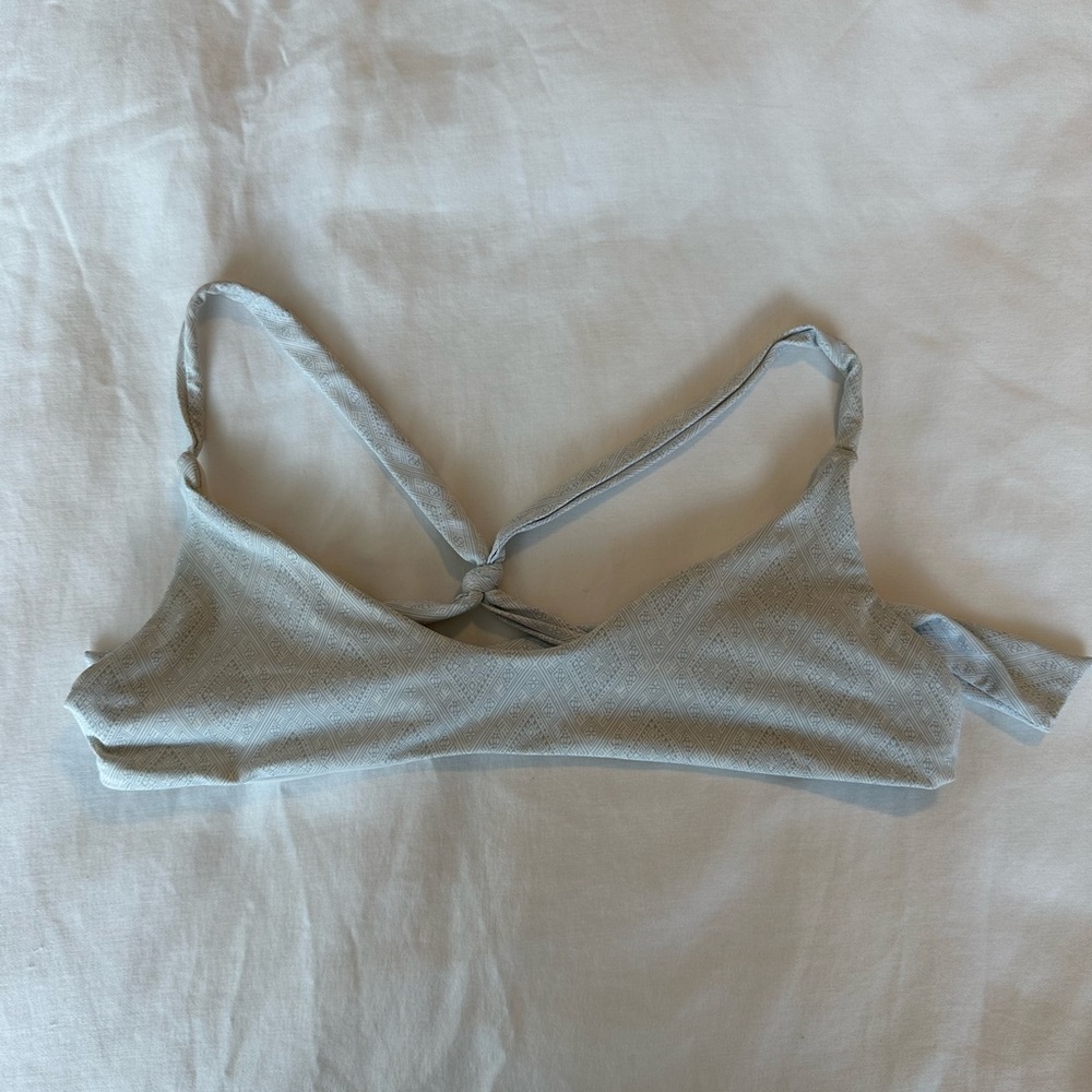 Baby blue and white tie back Frankie’s Bikinis top size small SM